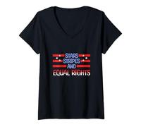 Mujer Bandera de Estados Unidos con estrellas y rayas e igualdad de derechos, 4 de julio Camiseta Cuello V