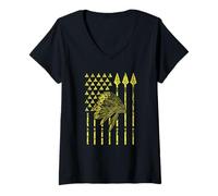 Mujer Bandera de Estados Unidos con Flechas y Tocado Camiseta Cuello V