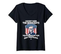 Mujer Bandera de Estados Unidos de la Vendimia I Haven't Seen The Democrats Funny Political Camiseta Cuello V