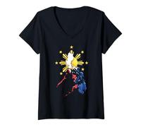 Mujer Bandera de Filipinas Raíces Amor Orgullo Filipino Pinoy Heritage Camiseta Cuello V