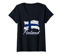 Mujer Bandera de Finlandia Escandinava Finlandesa Hombres Mujeres Niños Camiseta Cuello V