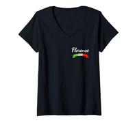 Mujer Bandera de Florencia Firenze Italia a Juego (Bolsillo y Espalda) Camiseta Cuello V