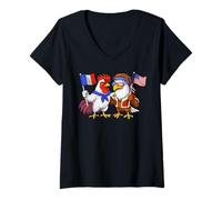 Mujer Bandera de Francia y Estados Unidos Raíces Camiseta Cuello V
