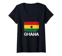 Mujer Bandera de Ghana Vintage Envejecida Africana Orgullo ghanés Camiseta Cuello V