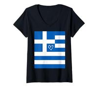 Mujer Bandera de Grecia Corazón Griego Orgulloso Día Nacional de la Camiseta Cuello V
