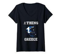 Mujer Bandera de Grecia Envejecida Retro de Atenas Camiseta Cuello V