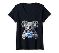 Mujer Bandera de Grecia Koala Corazón Raíces Griegas Helénico Orgullo griego Camiseta Cuello V