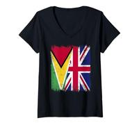 Mujer Bandera de Guyana Reino Unido Herencia británica de Guyana Camiseta Cuello V