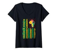 Mujer Bandera de Historia Negra con puño Afro, diseño Retro del Orgullo Africano Camiseta Cuello V