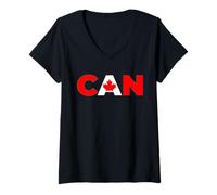 Mujer Bandera de hoja de arce canadiense con orgullo patriótico Camiseta Cuello V