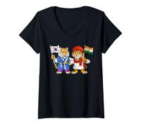 Mujer Bandera de India y Corea del Sur Raíces Indio-Coreanas Camiseta Cuello V