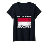Mujer Bandera de Indonesia de Las Islas Gili, Orgullo indonesio Camiseta Cuello V
