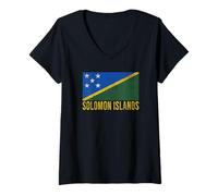 Mujer Bandera DE Islas SOLOMÓN Guadalcanal Camiseta Cuello V