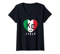 Mujer Bandera de Italia 2026 Corazón KC Verde Rojo & Blanco Kansas City Italia Camiseta Cuello V