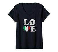Mujer Bandera de Italia, Amor, Italiana, Familia, Patrimonio Retro Camiseta Cuello V