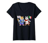 Mujer Bandera de Italia y Corea del Sur Raíces ítalo-Coreanas Camiseta Cuello V