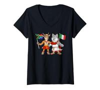 Mujer Bandera de Italia y Sudáfrica Raíces Italo-sudafricanas Camiseta Cuello V