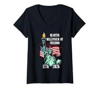 Mujer Bandera de la Estatua del águila de la Libertad de un Cuarto de Milenio de Camiseta Cuello V