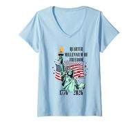 Mujer Bandera de la Estatua del águila de la Libertad de un Cuarto de Milenio de Camiseta Cuello V