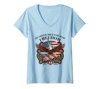Mujer Bandera de la Estatua del águila de la Libertad de un Cuarto de Milenio de Camiseta Cuello V
