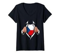 Mujer Bandera de la República Checa Rasgado Gráfico Chequia Orgullo Raíces Camiseta Cuello V
