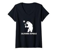Mujer Bandera de la República de California Tech Startup Empresario Bear Fun Camiseta Cuello V