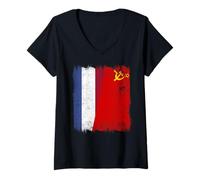 Mujer Bandera de la Unión Soviética Holandesa Patrimonio de la URSS Camiseta Cuello V
