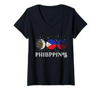 Mujer Bandera de Luna de Filipinas Camiseta Cuello V