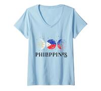 Mujer Bandera de Luna de Filipinas Camiseta Cuello V