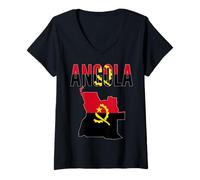 Mujer Bandera de Mapa de Angola Orgullo Nacional Patrimon Camiseta Cuello V