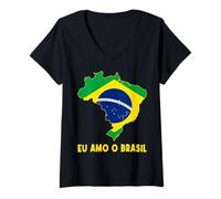 Mujer Bandera de Mapa de Hello Brasilia I Love Brazil Orgullosa mamá papá Boliviano Camiseta Cuello V