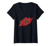 Mujer Bandera de Marruecos Gráfico Grunge Envejecido Camiseta Cuello V