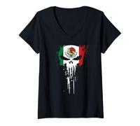 Mujer Bandera de México Mexicano Latino Hombre Calavera Bandera Chicano Camiseta Cuello V