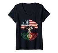 Mujer Bandera de Portugal cultivada americana con raíces portuguesas Camiseta Cuello V