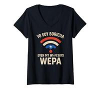 Mujer Bandera de Puerto Rico Taino Wepa Diciendo Divertido Yo Soy Boricua Camiseta Cuello V