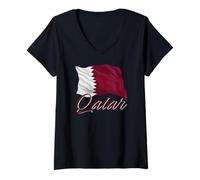 Mujer Bandera de Qatar patriótica Envejecida para Hombres, Mujeres y niños, qatarí Camiseta Cuello V