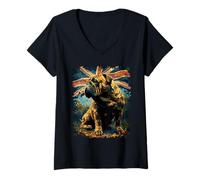 Mujer Bandera de Reino Unido, diseño de Perro con diseño de Camuflaje del ejército Camiseta Cuello V