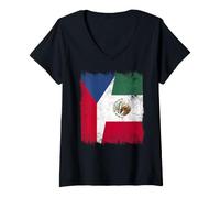 Mujer Bandera de República Checa México | Raíces checas mexicanas Camiseta Cuello V