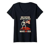 Mujer Bandera de robot Marte USA Misión espacial interplanetaria STEM Camiseta Cuello V