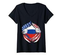 Mujer Bandera de Rusia Americana Orgullosa de mi Herencia Rusa Camiseta Cuello V