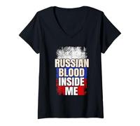 Mujer Bandera de Rusia Blood Inside Me Russia Camiseta Cuello V