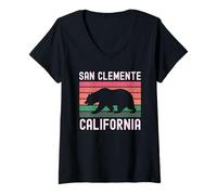 Mujer Bandera de San Clemente California USA Vintage Bear Orange County Camiseta Cuello V