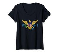 Mujer Bandera de San Cruz de Islas Vírgenes de Estados Unidos Camiseta Cuello V