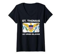 Mujer Bandera de San Tomás USVI con diseño de Bandera de USVI Camiseta Cuello V