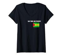 Mujer Bandera de Santo Tomé y Príncipe Sao Tomé y Príncipe Mapa del país F Camiseta Cuello V