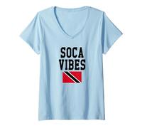 Mujer Bandera de Trinidad Soca Vibes para el Carnaval de Las Indias Occidentales Camiseta Cuello V