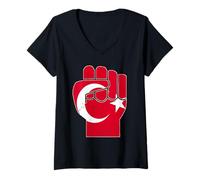 Mujer Bandera de Turkiye Puño Elevado Turquía Resiliencia Orgullo Turco Camiseta Cuello V
