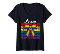Mujer Bandera del arco iris del orgullo gay LGBTQ Girl Love Who You Want Camiseta Cuello V