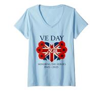 Mujer Bandera del día VE 80 aniversario 2025 V E Day 80, V-E Day 2025 Camiseta Cuello V