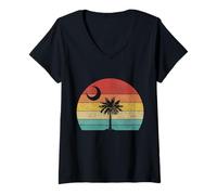 Mujer Bandera del Estado de Carolina del Sur Palmetto Moon Retro Vintage Pride Camiseta Cuello V
